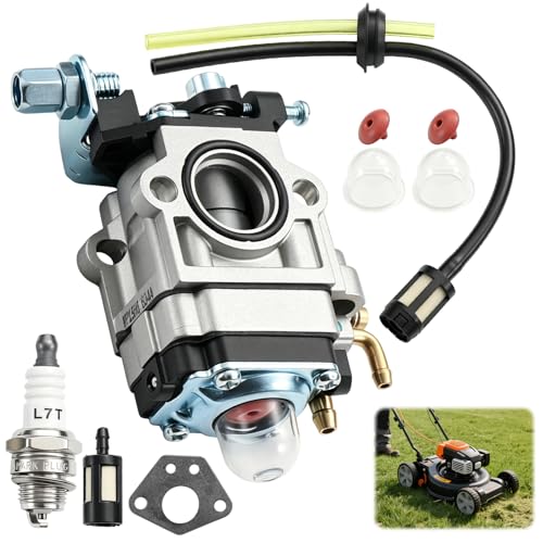 Carburateur Débroussaill 43cc 49cc 52cc pour Moteur 2 Temps, Moteur Carburateur Kit Complet avec Bougie d’Allumage, Durite Essence, Joint et Pompe...