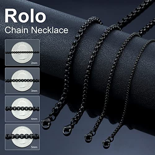 Bowisheet 2Mm Black Square Rolo Chain Stainless Steel Round Box Chain Necklace Men Women Jewelry 16Inches #TOP2