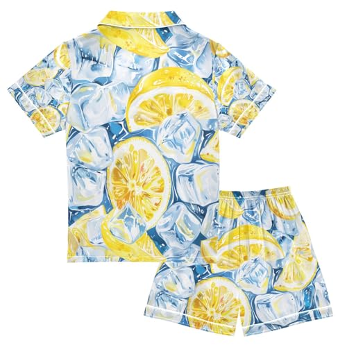 senya Iced and Lemon A Satin Summer Pajama Sets Silk Short Sleeve Button Down Sleepwear2