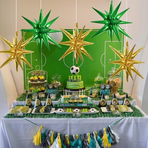 Image of TONIFUL 8 Pcs Green and Gold Explosion Star Foil Balloon Party Decoration | 22 Inch Large Mylar Star Balloon for New Year Christmas St. Patrick's Day Safari & Dinosaur Themed Kids Birthday Party Decor