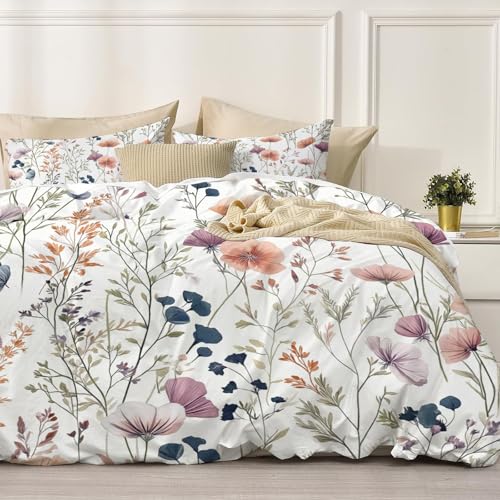 Housse de couette fleurs 140x200cm infroissable avec zip pratique