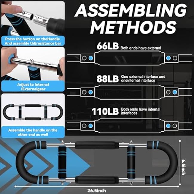 Twister Arm Trainer, 30-120lb Adjustable Arm Trainer & Chest Exerciser Forearm Strengthener -Portable Power Twister Bar Detachable Power Twister for Home Gym Workout Equipment for Men