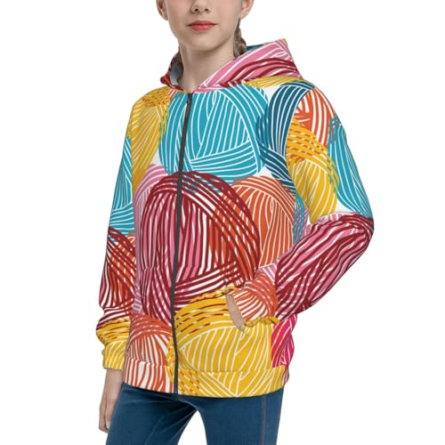 Colorful Wool Balls Kid Hoodies Boys Zip Up Sweatshirts Girls Pullover with Pocket