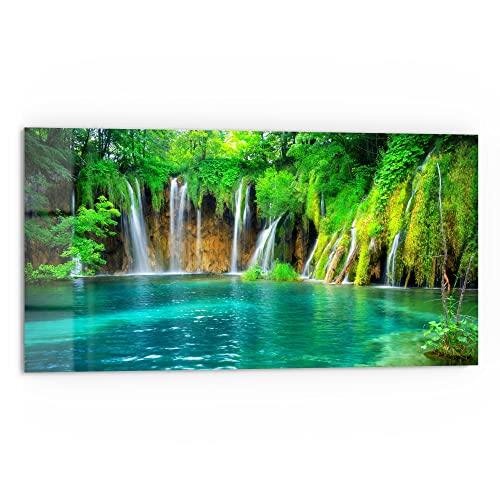 DEQORI Küchenrückwand Glas | Motiv Wasserfälle in Kroatien | 80x40 cm | Bad- oder Herd-Rückwand | Herdblende Spritzschutz für Küche & Badezimmer | moderne Deko für Fliesenspiegel