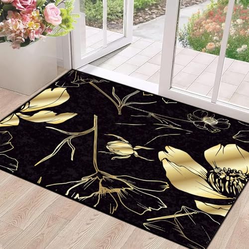 2' x 3' Flower Rug Gold Floral Area Rug Washable for Entryway Living Room Bedroom Dorm Luxury Texture Floor Mat Pad Doormat Carpet Flower 01 2' x 3' (Rectangular)