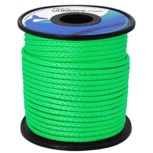 emma kites Green 2mm UHMWPE Braided Cord Spliceable Utility Cord DIY Leash Tent Tarp Guyline Hammock Ridgeline Whoopie Sling Bear Bagging for Camping Backpacking Survival Boating 100Ft 1000Lb