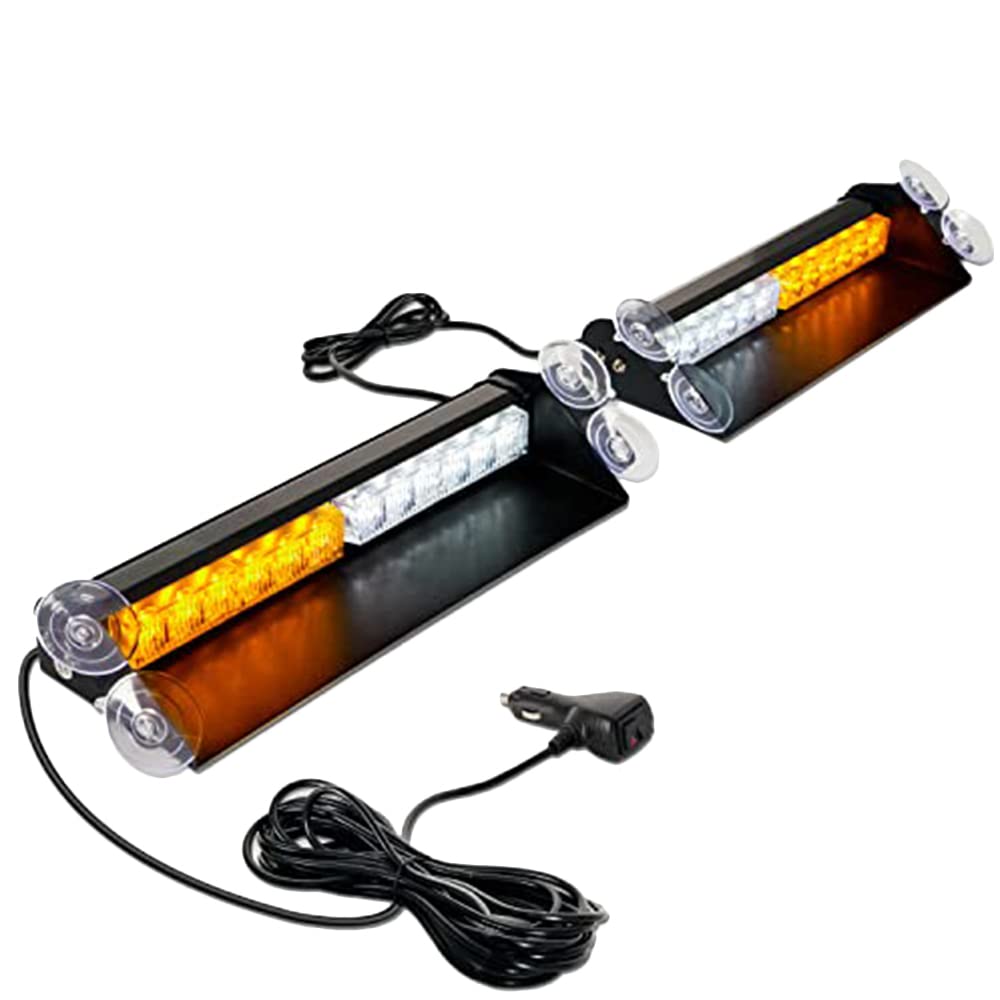 Riloer Barra de luces estroboscópicas de emergencia Dash 2 en 1 con 24 LED de alta intensidad y lentes ópticas Tir compatible con ámbar/blanco universal