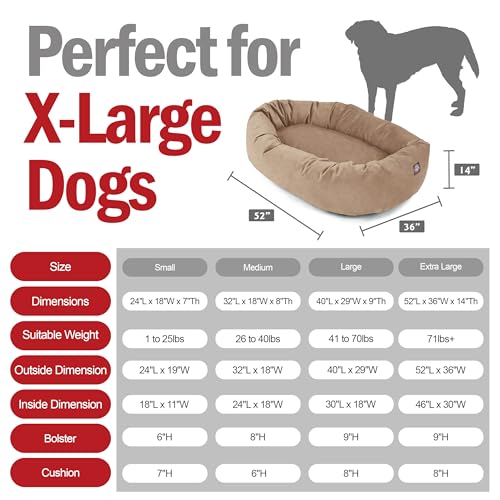 Image of Majestic Pet Suede Shredded Memory Foam Mix Calming Dog Bed Washable - Cozy Soft Round Dog Bed with Spine for Head Support - Fluffy Donut Dog Bed, 52 Inch, Stone