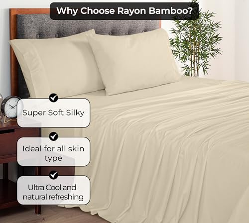 Image of Royale Linens Bamboo Viscose Full Flat Sheets Only - Cooling Sheets - Organic Viscose Derived from Bamboo - Full Size Flat Sheet Only - Top Sheet - Breathable & Silky Bedding (Full, Sand)