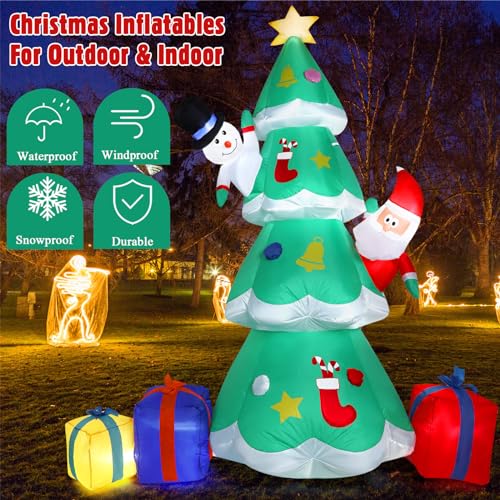 Shappy 6 ft Christmas Inflatables Outdoor Decorations Light Up Inflatable Christmas Tree with Santa Clause Snowman and Gifts Blow up Yard Decoration for Xmas Holiday Party Garden (Christmas Tree) - Thumbnail 4
