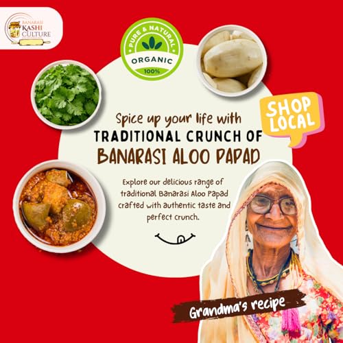 Image of BANARASI KASHI CULTURE Banarasi Potato Papad | Handmade Sun-Dried Aloo Papad | Traditional Indian Crispy Snack | Ready to Fry Papad | Authentic Taste from Varanasi (Pack Of 1, 500 Gram)