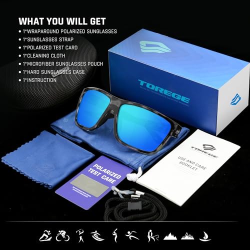 TOREGE Nautilus Polarized Wraparound Sports Sunglasses — Ice-Blue Lens — view 6