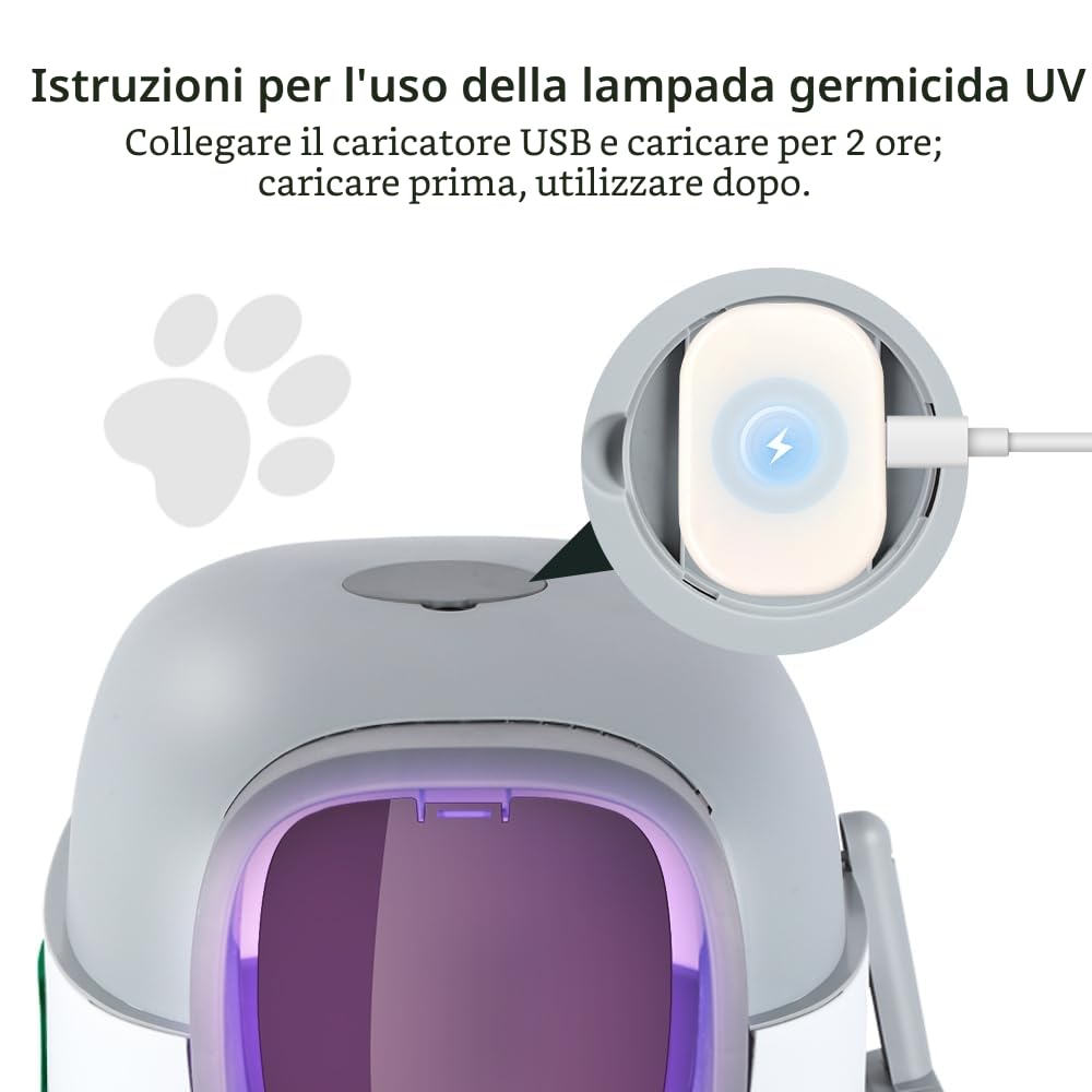 Lettiera per Gatti, Toilette, con Kit di Deodorizzazione & Telecomando di Disinfezione Automatica UV, Funzione Autopulente. (40 * 39 * 56 cm, Grigio)