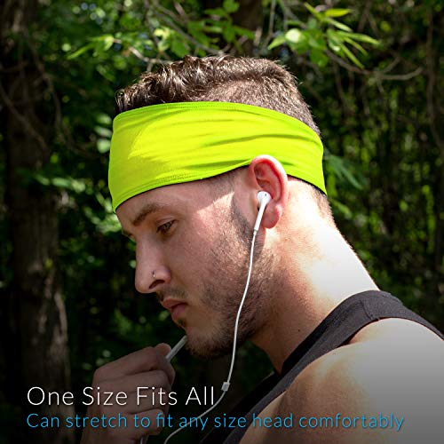E Tronic Edge Headbands for Men & Women - Headband for Sports, Workout, Running - Comfortable, Quick Drying Head Bands for Long Hair, Mens & Womens, Fluorescent Yellow
