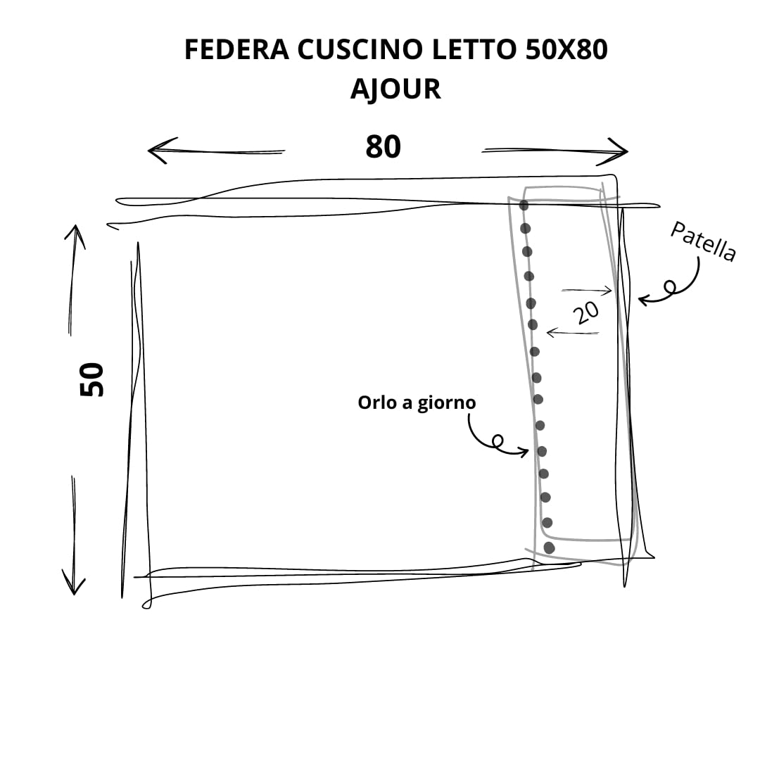 Cuore di lino - Federa letto in puro lino 100% Made in Italy Ajour naturale 50x80cm