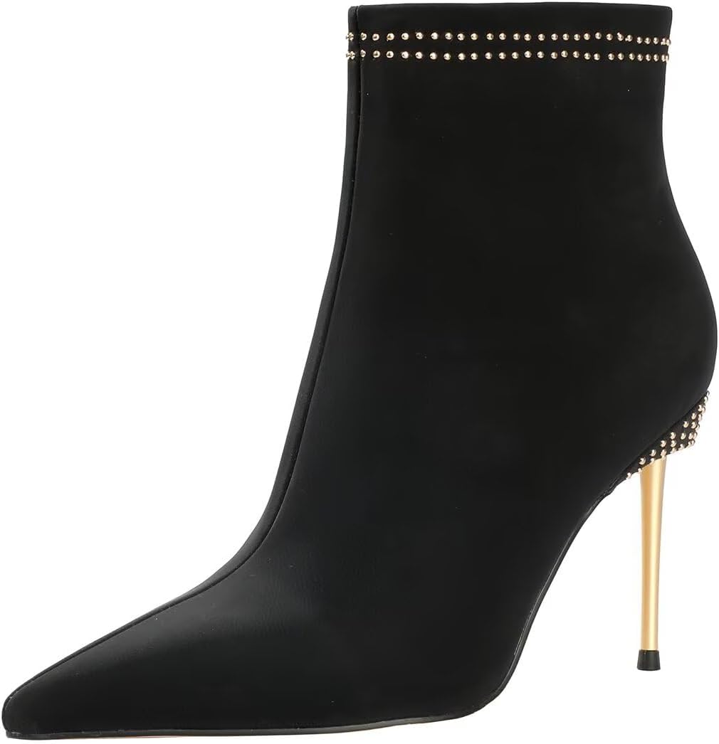 Husmeu Womens High Heel Booties - Rivet Side Zipper