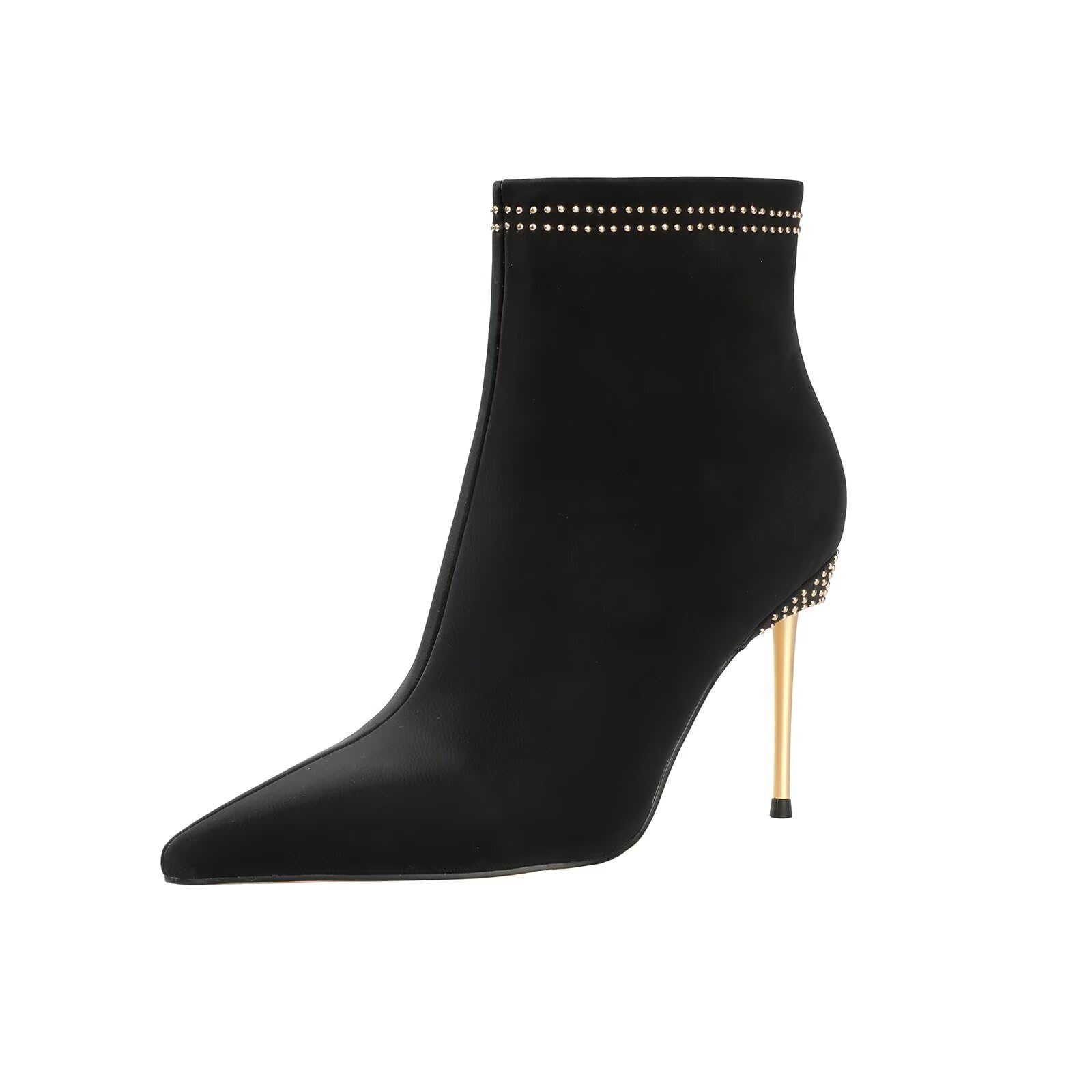 Husmeu Womens Leather Boots Fashion Dressy High Heel Pointed Toe Ankle Booties with Rivet Side Zipper Stiletto Boot