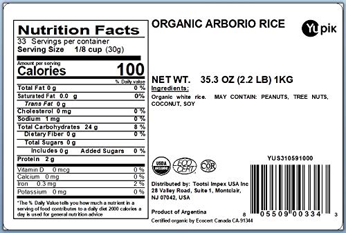 Yupik Organic Arborio Rice, 2.2 Lb, Non-Gmo, Vegan, Gluten-Free #TOP1