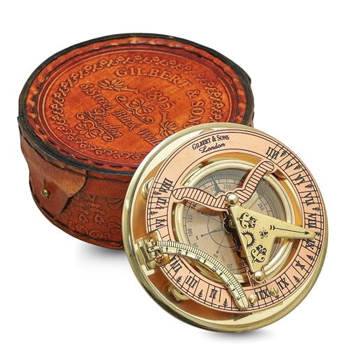 REDVALORCRAFT Brass Sundial Compass with Leather Case – Vintage Nautical