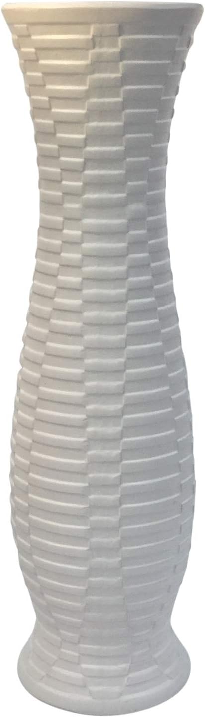 Rammento 60cm Tall Floor Standing White Flower Vase Ceramic Round Flared Design & Rippled