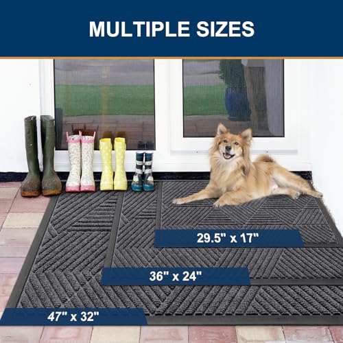 Smiry Front Door Mat Outside Entrance, Heavy Duty Sturdy Natural Rubber Doormat, Trap Dirt and Moisture, Easy Clean Low Profile Welcome Floor Mats for Indoor Outdoor Entry, 29.5x17 Inch, Light Grey