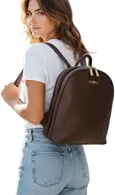 Mochila Feminina Couro PU Elegante Com 2 Divisórias Bolso Antifurto Média Alça Tiracolo Ideal para Dia a Dia Trabalho Estudo Viagem