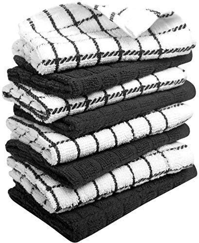 Image of Bumble Dish Cloths (8 Pack) | 12 inch x 12 inch | 100% Cotton Kitchen Towels | 405 GSM | Soft, Highly Absorbent & Durable Dish Towels for Kitchen | Black