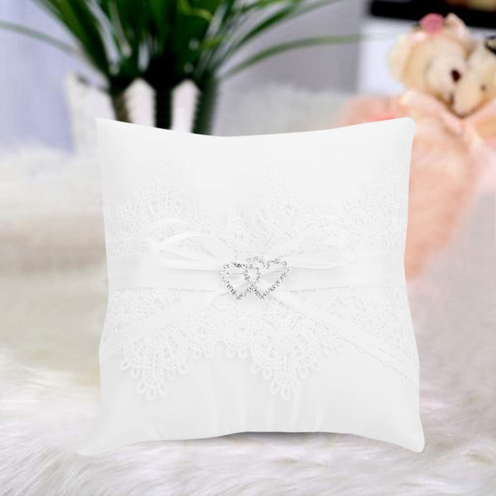 Natudeco Wedding Ring Pillow Floral Basket Pillow Ivory Satin Ring Cushion Lace Floral Ring Pillow Wedding Accessories for Weddings Parties and Surprise Event