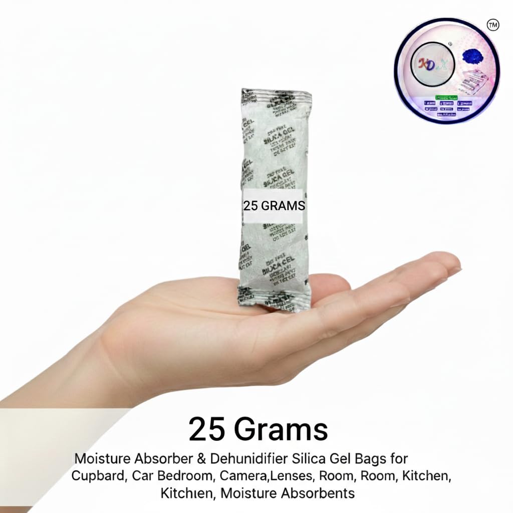 KDeX Silica Gel 25gm Pouch 20 pcs Pack, 500 Grams Pack, Dehumidifier Silika Gel Bags for Cupboard, car, Bedroom, Camera, Lenses, Shoes, Moisture, Room Kitchen, Wardrobe, Moisture absorbents sachets 2