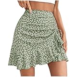 Womens Boho Floral Mini Skirt Y2k Flowy Ruffle A Line Layered Short Skirts Summer Beach Vacation Outfits Green