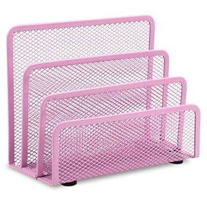 EASEPRES Desk Mail Organizer, Office Small Desktop Metal Mesh Envelope Letter Sorter Paper File Holder Organizer with 3 Vertical Upright Compartments, Pink 1 Pack