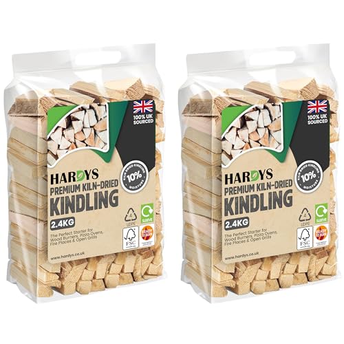 Hardys Kindling Wood, 2 Pack - 4.8kg (2 x 2.4kg) Approx. | Instant Light Firewood Logs, Smokeless - Kiln Dried - BBQ, Fire Heat Logs for Wood Burner, Pizza Oven, Open Fire Pit