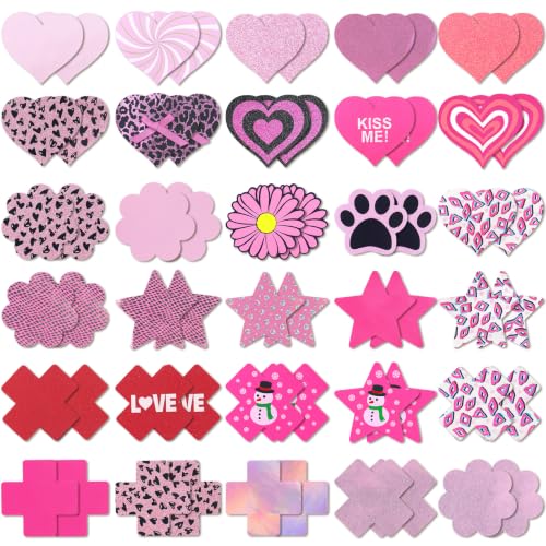 Image of Glitters Pasties Rave Pack Nipple Covers Stickers Disposable Sticky Breast Petals Bra Set for Women Rave Outfit Party