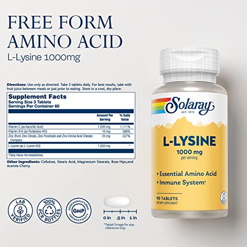 image for SOLARAY L Lysine - Free-Form Essential Amino Acid - Immune Support Sup