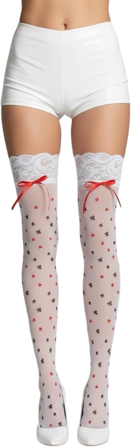ToBeInStyle Women's Harlequin Jester Thigh High Stockings Playing Card Checkered Opaque Halloween Costume Hosiery