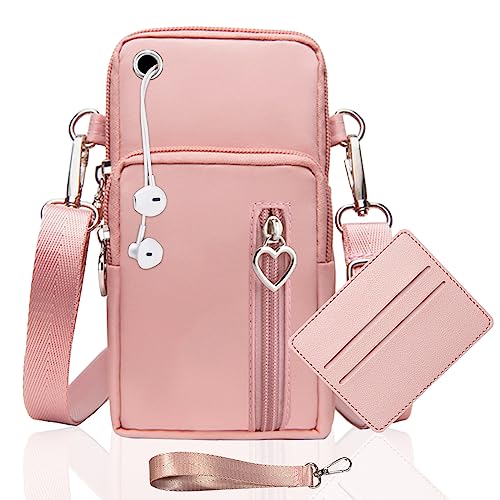 LYJOW Pochette Telephone Portable Femme Bandouliere Sac Rose Bandoulière Portefeuille Avec Prise Casque Sacoche Telephone Portable Bandoulière Réglable...