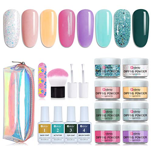 Dipping Nail Powder Set 8 Colors Acrylic Dipping System French Nail Manicure Kit Dipping Powder Nails with Base Coat Top Coat -DF Boutique