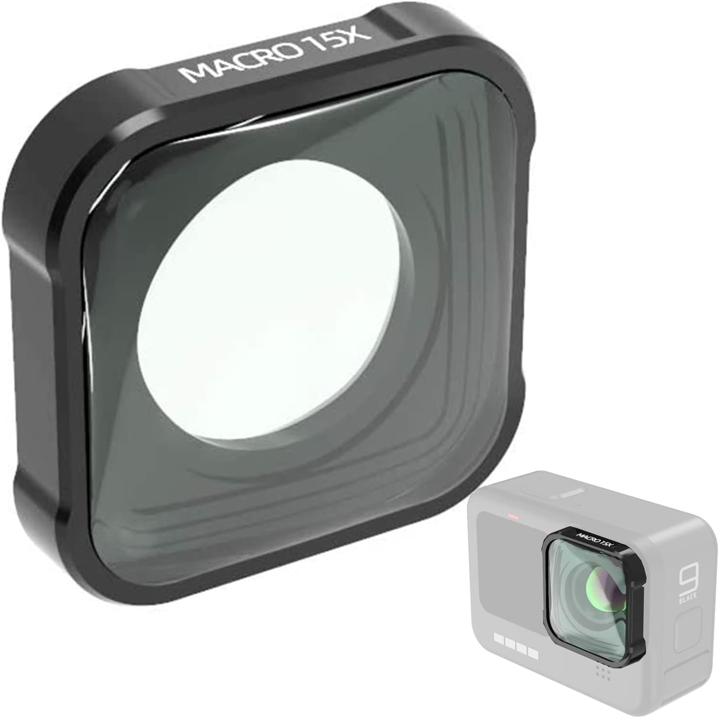 Excefore 15X Macro Lens, Multi-Layer Coating Camera Lens, Black Optical Glass Lens, Lens Accessories for GoPro Hero 9