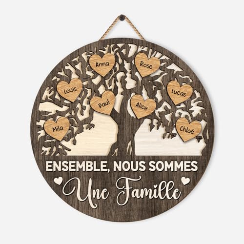 Cadeau Plus Plaque En Bois Personnalisée - Ensemble Nous Formons Une Famille - Plaque Personnalisée, panneau bois decoratif, arbre de vie avec prenom, arbre famille personnalisé (Modèle #1)
