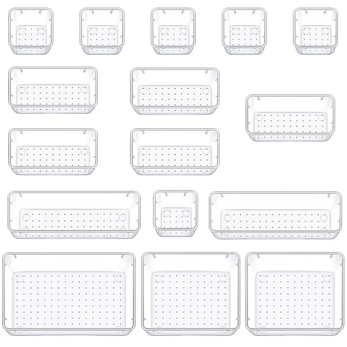 Contenedores, Home ASVEL Juego de 16 Organizadores de Cajon, Contenedores de almacenamiento para maquillaje, Bandejas transparente divisoras de cajones de escritorio para...