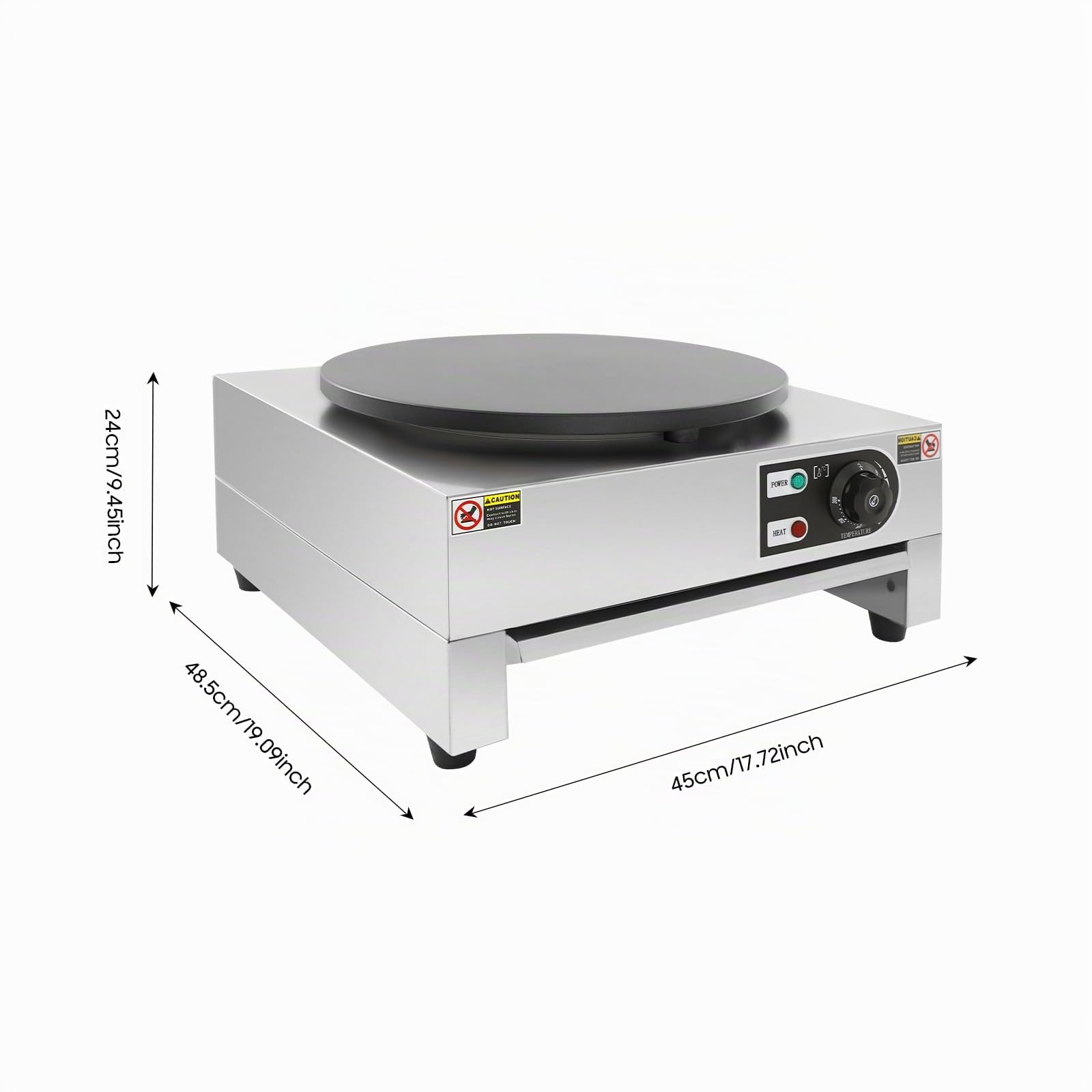 Crepe maker elettrico 40 cm 3 KW 50-300 °C vassoio estraibile termostato integrato