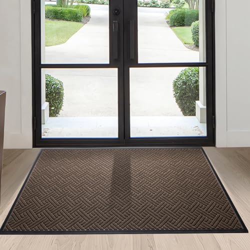 Front Door Mat Indoor Outdoor Entrance, Welcome Mat for Entryway, Stain and Fade Resistant, Heavy Duty Absorbent Door Mat, Non Slip Door Mats Outdoor, Entry Doormat, 60x36 Inch, Brown