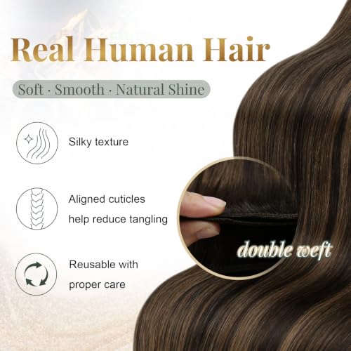 Image of Ugeat Weft Hair Extensions Human Hair, Human Hair Extensions Sew in 22 Inch 100g, Hair Weft Extensions Dark Brown Balayage Medium Brown, for Women