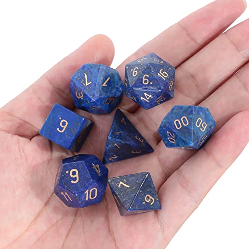 Loveliome 7 PCS Polyhedral DND Dice Stone Crystal Set for RPG Role Playing Games Dungeons and Dragons Table Games, Lapis Lazuli
