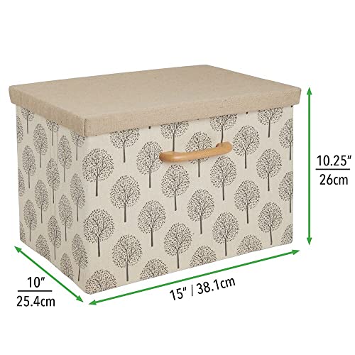 Mdesign Soft Textured Fabric Stackable Home Storage Organizer Box With Wood Handle/Lid Cover For Closet, Bedroom, Hallway, Entryway, Closets To Hold Clothing, Accessories, 2 Pack - Cream Tree Print #TOP5