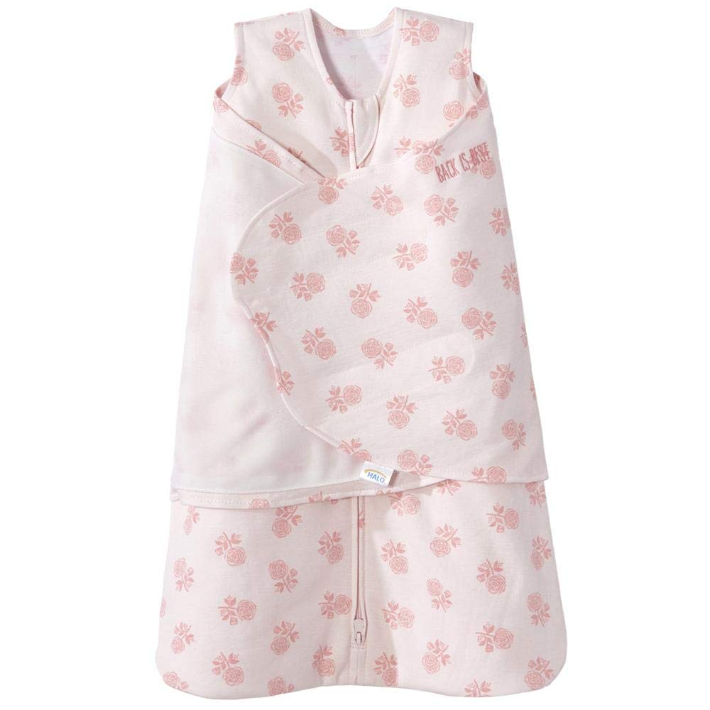 HALO 100% Cotton Sleepsack Swaddle, 3-Way Adjustable Wearable Blanket, TOG 1.5, Watercolor Rose Toss Blush, Small, 3-6 Months