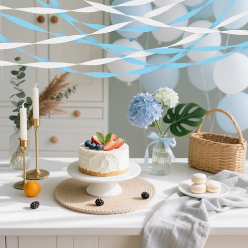 Image of 4 Crepe Paper Streamers Rolls, 328ft Pack of Blue and White Crepe Paper for Boys Birthday Bachelorette Party Bridal Baby Shower Winter Holiday Party Decorations Supplies (1.8 inch x 82 ft /Roll)