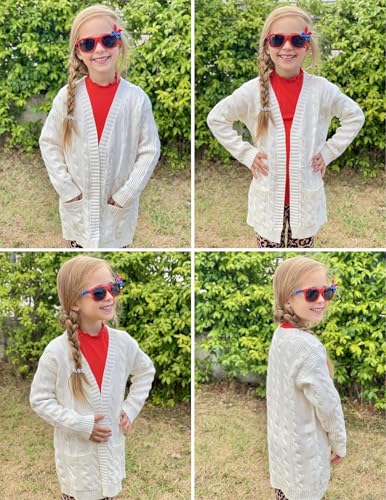 Image of Arshiner Girls Open Front Cardigan Long Sleeve Casual Kids Fall Clothes Solid Thick Chunky Sweater Coat with Pockets