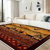 American Western Area Rugs 4'x6', Retro Silhouettes Rugs with Deer, Elk, and Bears Design, Non-Slip Geometric Carpet for Living Room Entryway Bedroom, Brown #A073