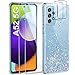 Leathlux Cover Compatibile con Samsung Galaxy A52 5G /4G /A52s 5G TPU Silicone Crystal Glitter Trasparente con 2 Vetro Temperato e 2 Vetro Fotocamera, Paillettes Custodia per Samsung Galaxy A52 /A52s